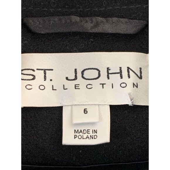 St John Collection Size 6 Black Over Coat Wool Cashmere 6711 Women GUC Belt - Picture 13 of 15